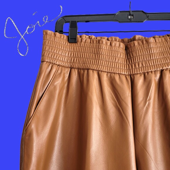 JOIE NEW Faux Leather Smocke-Cinche Waist Straight Leg Jogger L - Picture 3 of 11